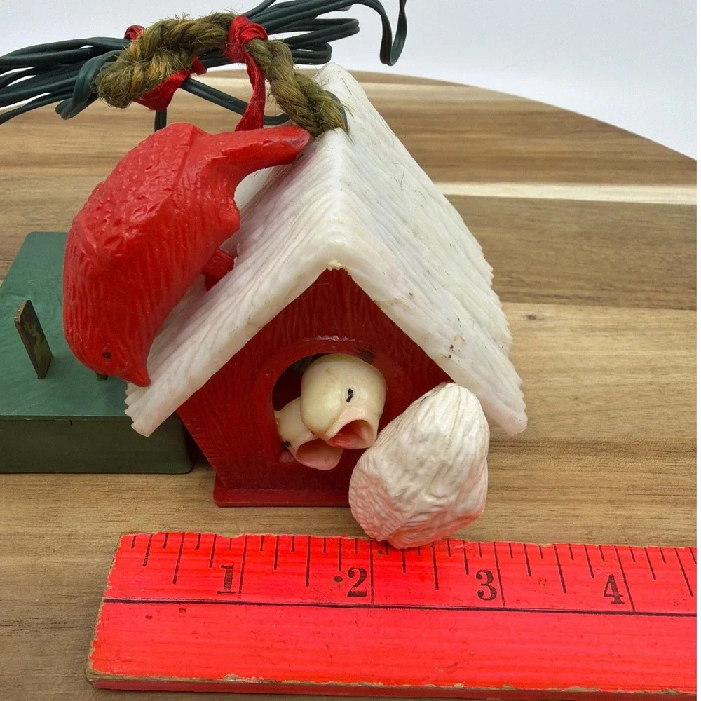 Radiant Chirping Birdhouse Christmas‎ Ornament 50-70s Red Vintage Cardinal